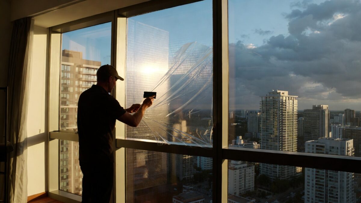 person removing window film image